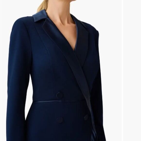 Adrianna Papell 1718 Satin long Sleeve Trim Crepe Tuxedo size 4 NWT $199 - Picture 3 of 12